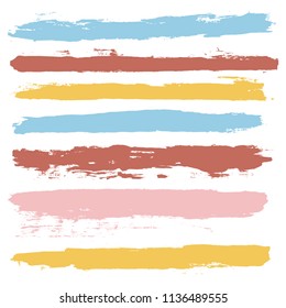 brush strokes set backgrounds. Paint line grunge collection. Set of grungy hand painted brush strokes isolated on white. Abstract ink texture, design elements for borders or frames.