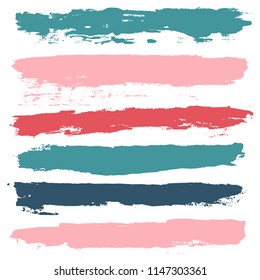 brush strokes set backgrounds. Paint line grunge collection. Set of grungy hand painted brush strokes isolated on white. Abstract ink texture, design elements for borders or frames.