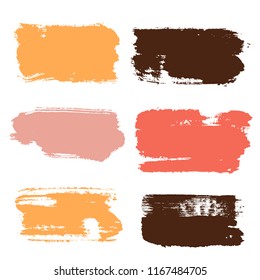 brush strokes set backgrounds. Paint line grunge collection. Set of bright grungy hand painted brush strokes isolated on white. Abstract ink texture, design elements borders or frames.