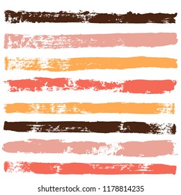 brush strokes set backgrounds. Paint line grunge collection. Set of bright grungy hand painted brush strokes isolated on white. Abstract ink texture, design elements borders or frames.