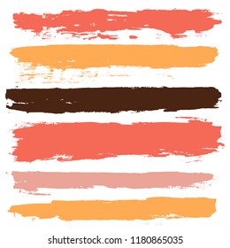 brush strokes set backgrounds. Paint line grunge collection. Set of bright grungy hand painted brush strokes isolated on white. Abstract ink texture, design elements borders or frames.