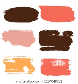 brush strokes set backgrounds. Paint line grunge collection. Set of bright grungy hand painted brush strokes isolated on white. Abstract ink texture, design elements borders or frames.