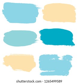 brush strokes set backgrounds. Paint lines sea grunge collection. Set of summer grungy hand painted brush strokes isolated on white. Abstract marine ink texture, design elements. Vector