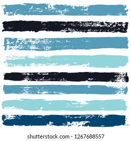 brush strokes set backgrounds. Paint lines sea grunge collection. Set of summer grungy hand painted brush strokes isolated on white. Abstract marine ink texture, design elements. Vector