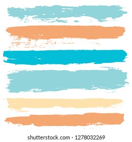 brush strokes set backgrounds. Paint lines sea grunge collection. Set of summer grungy hand painted brush strokes isolated on white. Abstract marine ink texture, design elements. Vector