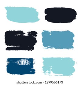 brush strokes set backgrounds. Paint lines sea grunge collection. Set of summer grungy hand painted brush strokes isolated on white. Abstract marine ink texture, design elements. Vector