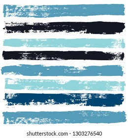brush strokes set backgrounds. Paint lines sea grunge collection. Set of summer grungy hand painted brush strokes isolated on white. Abstract marine ink texture, design elements. Vector