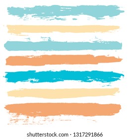 brush strokes set backgrounds. Paint lines sea grunge collection. Set of summer grungy hand painted brush strokes isolated on white. Abstract marine ink texture, design elements. Vector