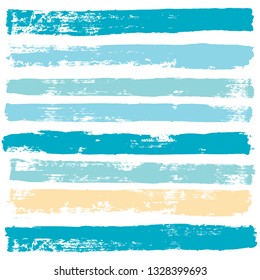 brush strokes set backgrounds. Paint lines sea grunge collection. Set of summer grungy hand painted brush strokes isolated on white. Abstract marine ink texture, design elements. Vector