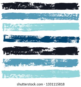 brush strokes set backgrounds. Paint lines sea grunge collection. Set of summer grungy hand painted brush strokes isolated on white. Abstract marine ink texture, design elements. Vector