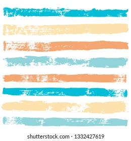 brush strokes set backgrounds. Paint lines sea grunge collection. Set of summer grungy hand painted brush strokes isolated on white. Abstract marine ink texture, design elements. Vector