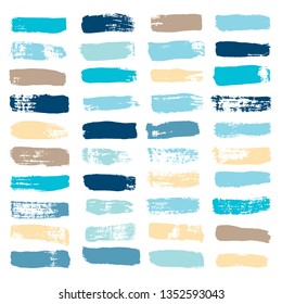 brush strokes set backgrounds. Paint lines sea grunge collection. Set of summer grungy hand painted brush strokes isolated on white. Abstract marine ink texture, design elements. Vector
