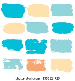 brush strokes set backgrounds. Paint lines sea grunge collection. Set of summer grungy hand painted brush strokes isolated on white. Abstract marine ink texture, design elements. Vector