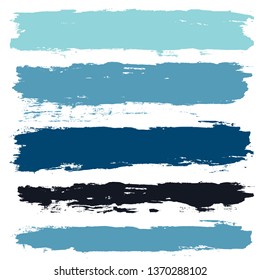 brush strokes set backgrounds. Paint lines sea grunge collection. Set of summer grungy hand painted brush strokes isolated on white. Abstract marine ink texture, design elements. Vector