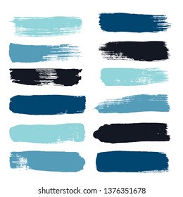 brush strokes set backgrounds. Paint lines sea grunge collection. Set of summer grungy hand painted brush strokes isolated on white. Abstract marine ink texture, design elements. Vector