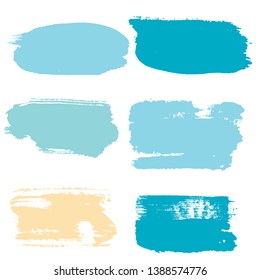 brush strokes set backgrounds. Paint lines sea grunge collection. Set of summer grungy hand painted brush strokes isolated on white. Abstract marine ink texture, design elements. Vector