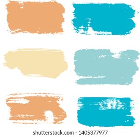 brush strokes set backgrounds. Paint lines sea grunge collection. Set of summer grungy hand painted brush strokes isolated on white. Abstract marine ink texture, design elements. Vector