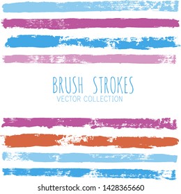 brush strokes set backgrounds. Paint line grunge collection. Set of grungy hand painted brush strokes isolated on white. Abstract ink texture, design elements borders or frames. - Vector