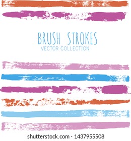 brush strokes set backgrounds. Paint line grunge collection. Set of grungy hand painted brush strokes isolated on white. Abstract ink texture, design elements borders or frames. - Vector