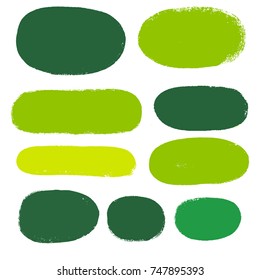 brush strokes set backgrounds. Paint line grunge collection. Set of green grungy hand painted brush strokes isolated on white. Abstract ink texture, design elements eco borders or frames.