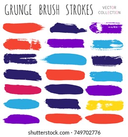 brush strokes set backgrounds. Paint line grunge collection. Set of bright grungy hand painted brush strokes isolated on white. Abstract ink texture, design elements borders or frames.