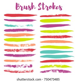 brush strokes set backgrounds. Paint line grunge collection. Set of grungy hand painted brush strokes isolated on white. design elements borders or frames, ink texture,