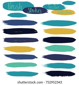 brush strokes set backgrounds. Paint line grunge collection. Set of black grungy hand painted brush strokes isolated on white. Abstract ink texture, design elements borders or frames.