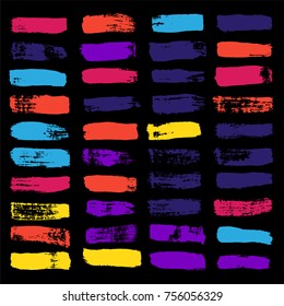brush strokes set backgrounds. Paint line grunge collection. Set of bright grungy hand painted brush strokes isolated on white. Abstract ink texture, design elements borders or frames.