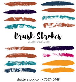 brush strokes set backgrounds. Paint line grunge collection. Set of grungy hand painted brush strokes isolated on white. Abstract ink texture, design elements borders or frames.
