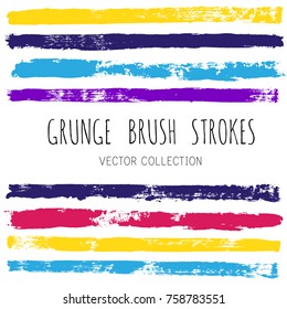 brush strokes set backgrounds. Paint line grunge collection. Set of bright grungy hand painted brush strokes isolated on white. Abstract ink texture, design elements borders or frames.