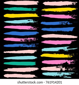 brush strokes set backgrounds. Paint line grunge collection. Set of light pastel grungy hand painted brush strokes isolated on white. Abstract ink texture, design elements borders or frames.