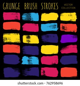 brush strokes set backgrounds. Paint line grunge collection. Set of bright grungy hand painted brush strokes isolated on white. Abstract ink texture, design elements borders or frames.