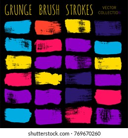 brush strokes set backgrounds. Paint line grunge collection. Set of bright grungy hand painted brush strokes isolated on white. Abstract ink texture, design elements borders or frames.