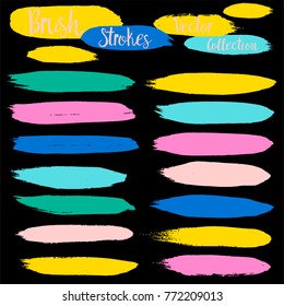 brush strokes set backgrounds. Paint line grunge collection. Set of light pastel grungy hand painted brush strokes isolated on white. Abstract ink texture, design elements borders or frames.