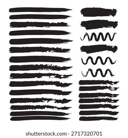 Brush Strokes Set  Black Grunge Lines and Ink Textures