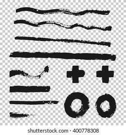 Brush Strokes Set. Black Grunge Paint Smears. Vector