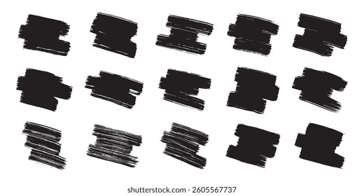 Brush strokes set. Collection of abstract black paint strokes isolated on a white background. Artistic design elements. Vector 10 EPS.