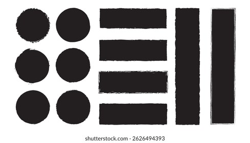 Brush strokes. Set of grunge circle and rectangle brush.   Grunge design elements.   
