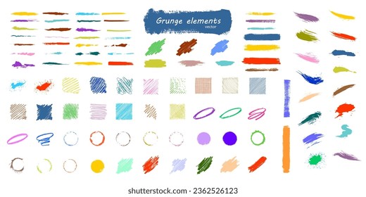 Brush strokes. Set of grunge colorful stripes .Textured labels, long banners. Design elements. vector illustration.
