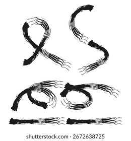 Juego de pinceladas. Ilustración de textura Grunge. Vector dibujado a mano. Líneas de pintura sucias. EPS 10.
