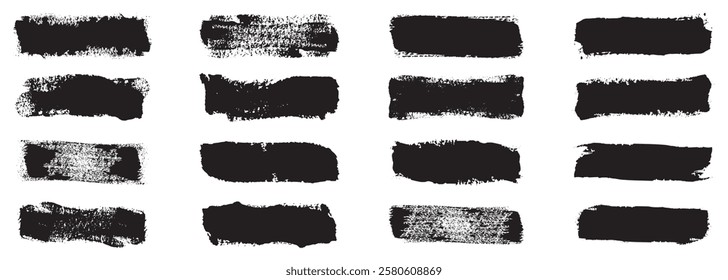  Brush Strokes Set., grungy frame stripe. Vector grungy paint brush strokes collection. Black paint spots vector for design.