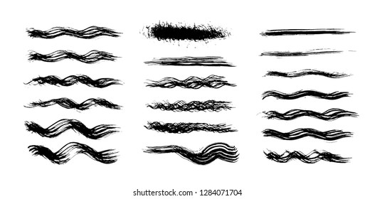 Brush strokes set hand drawn scribble abstract vector illustration. Border design template.