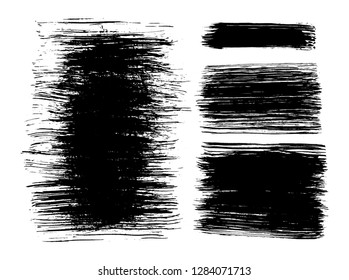 Brush strokes set hand drawn scribble abstract vector illustration. Border design template.