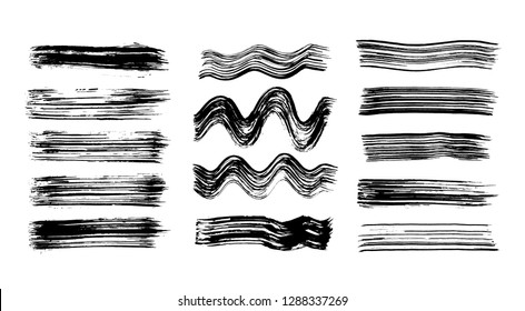 Brush strokes set hand drawn scribble abstract vector illustration. Border design template.