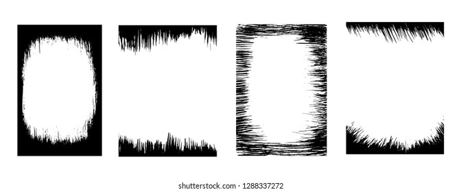 Brush strokes set hand drawn scribble abstract vector illustration. Border design template.