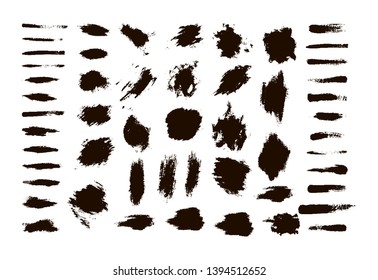 brush strokes set. hand drawn black and white vector illustration