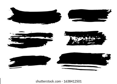 Brush strokes Set hand drawn grunge texture vector illustration isolated on white background.