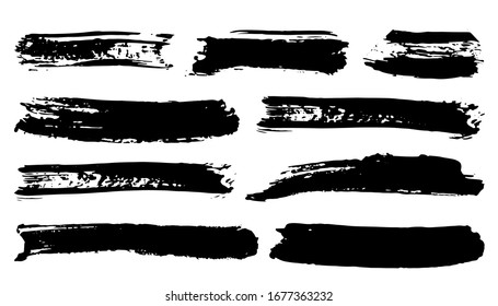 Brush strokes Set hand drawn grunge texture vector illustration isolated on white background.