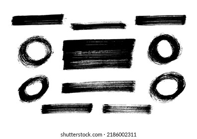 Brush strokes set hand drawn scribble abstract vector illustration. Border design template.