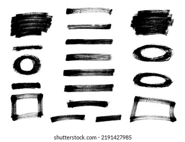 Brush strokes set hand drawn scribble abstract vector illustration. Border design template.